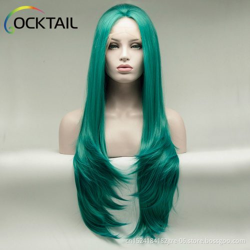 High temperature fiber purple green blue colour synthetic wig